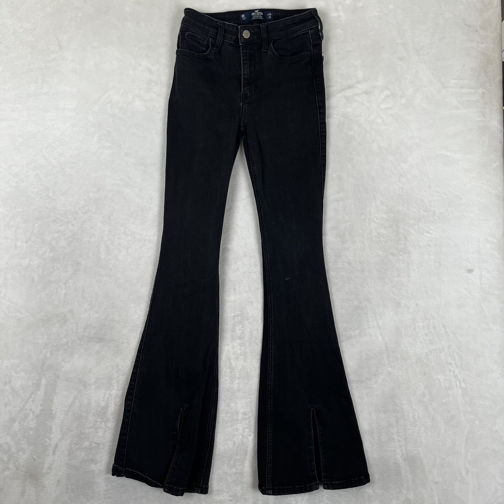 Hollister High-Rise Flare Jeans Womens 0R W24 L31 Black Dark Stretch Denim